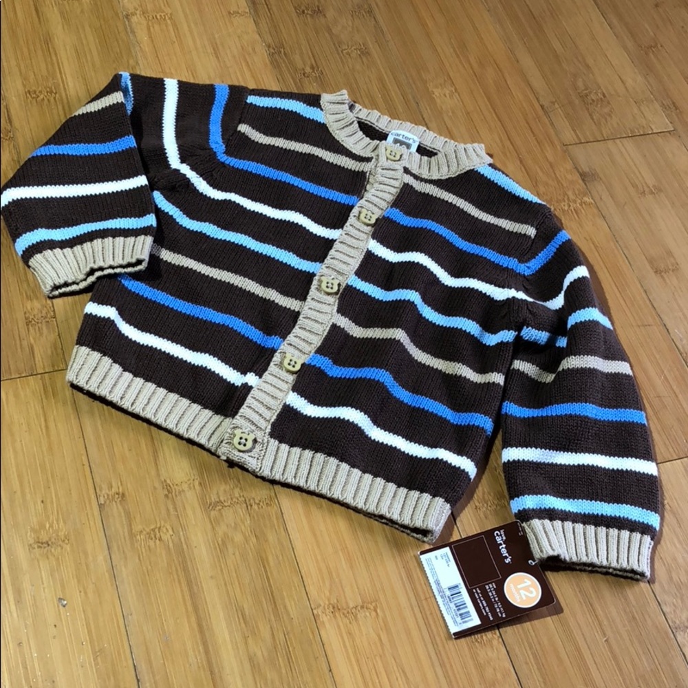 NWT Carter’s striped cardigan brown/blue 12M